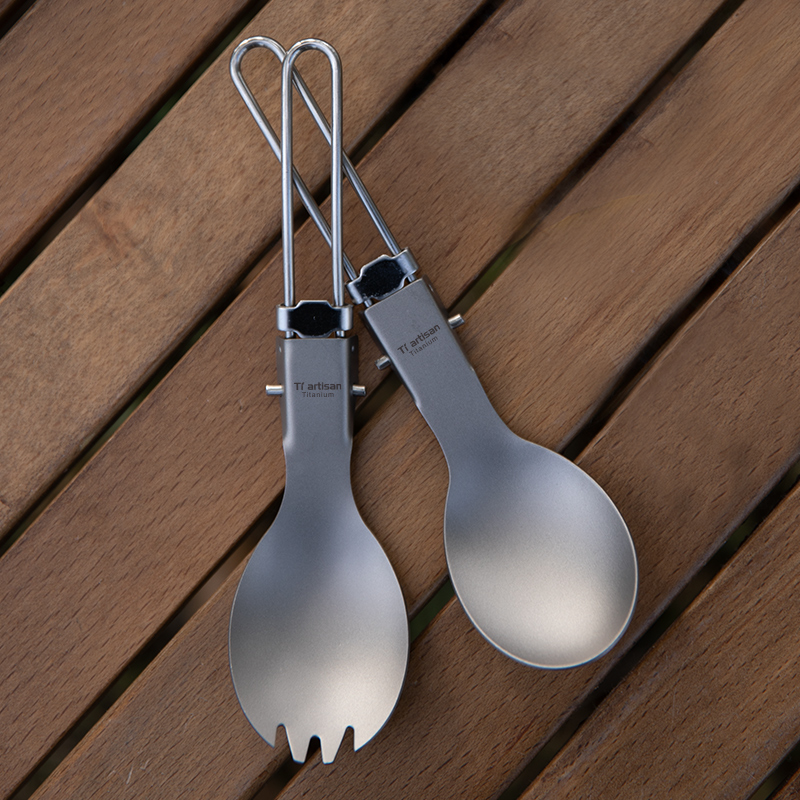 Edc Everyday Carry Knives - Tiartisan Titanyum Katlanır Kaşık Spork Açık