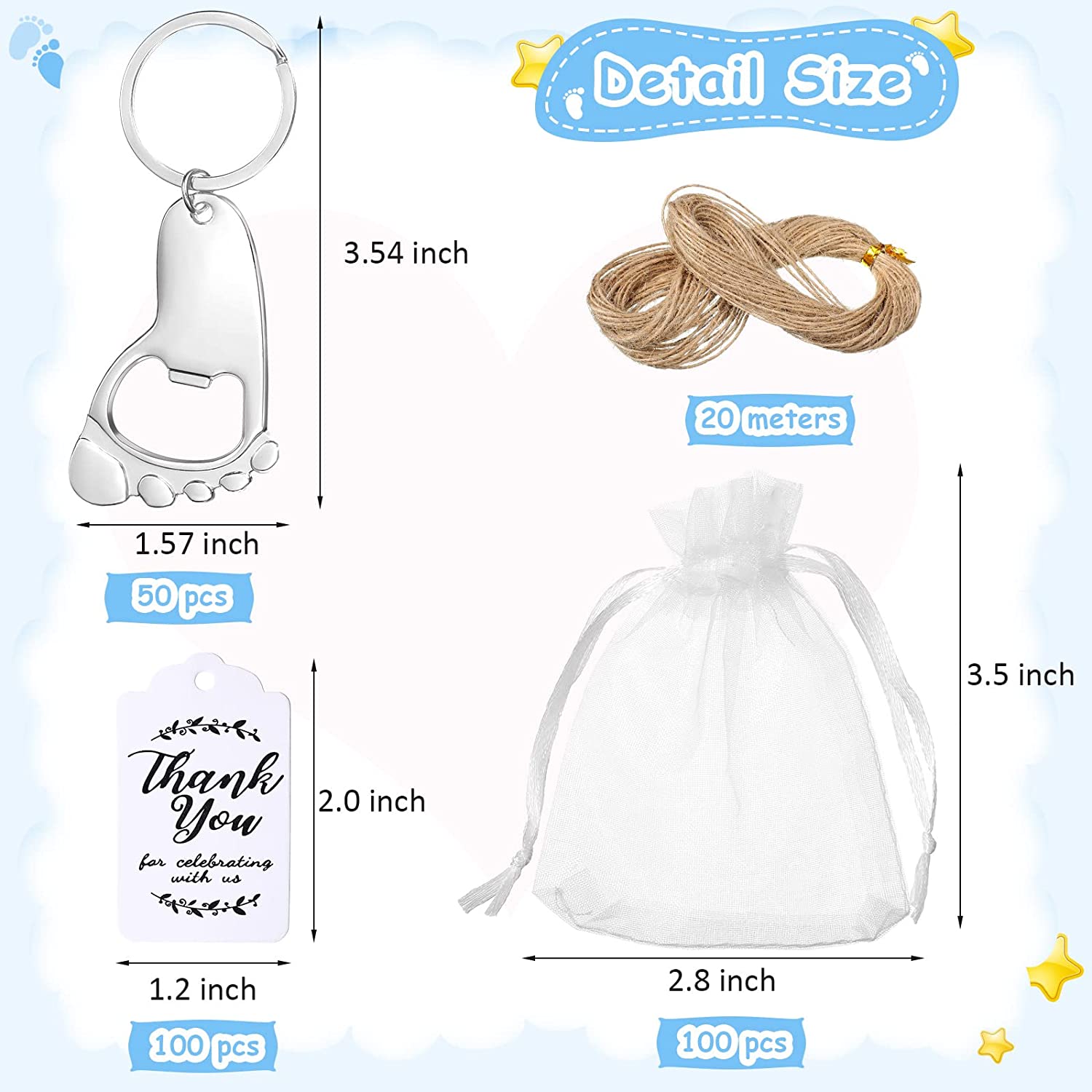 50 Parça Bebek Ayak İzi Anahta - Bottle Opener Keyring incelemesi ve fiyatı
